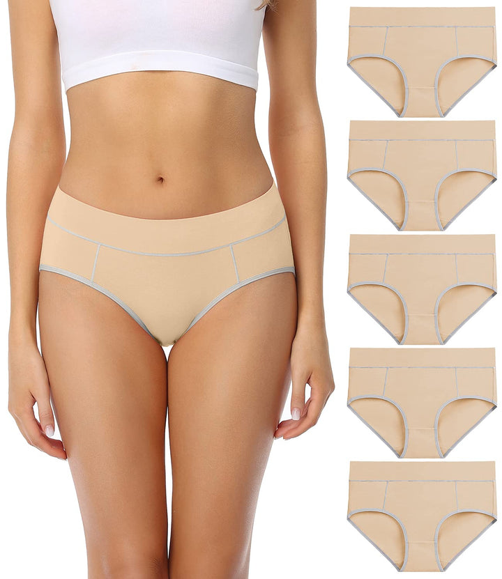 wirarpa Unterhosen Damen Midi Taille Slip Baumwolle Bequeme Unterwäsche 5er Pack M Beige, M Beige