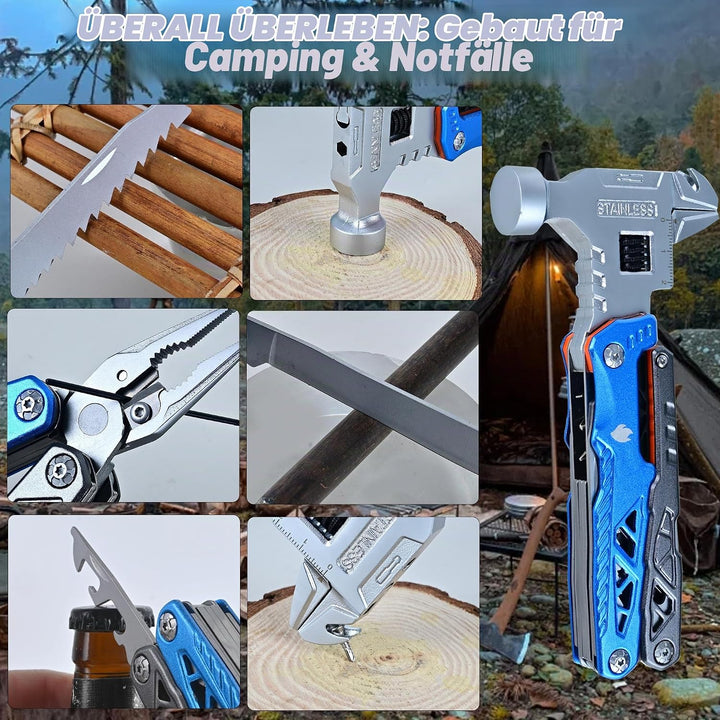 18-in-1 Multitool mit Hammer, Zange und Taschenmesser - Robuster Multiwerkzeug für Männer - Ideal al