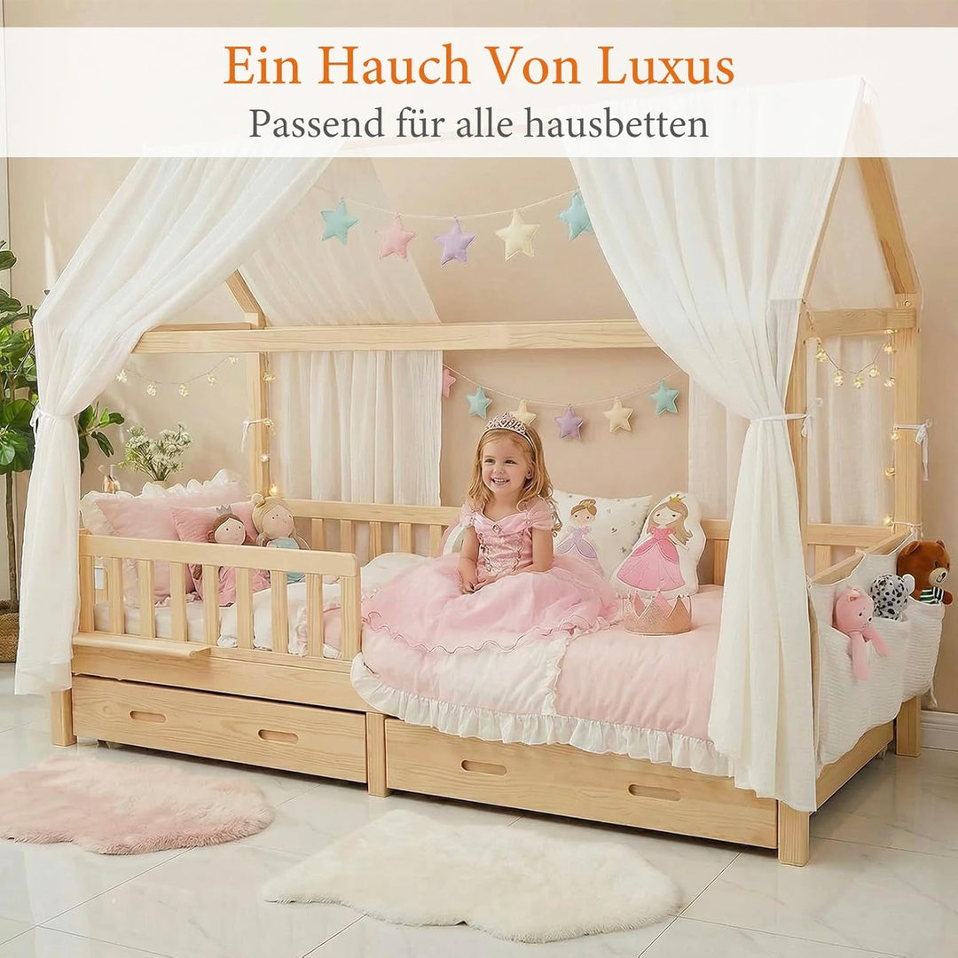 2 Stück Hausbett Himmel Set, Betthimmel für Hausbett Deko, Bett Vorhang für Mädchen und Jungen im Ki