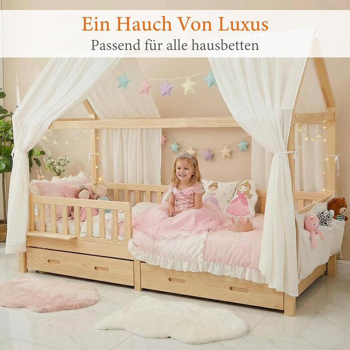 2 Stück Hausbett Himmel Set, Betthimmel für Hausbett Deko, Bett Vorhang für Mädchen und Jungen im Ki
