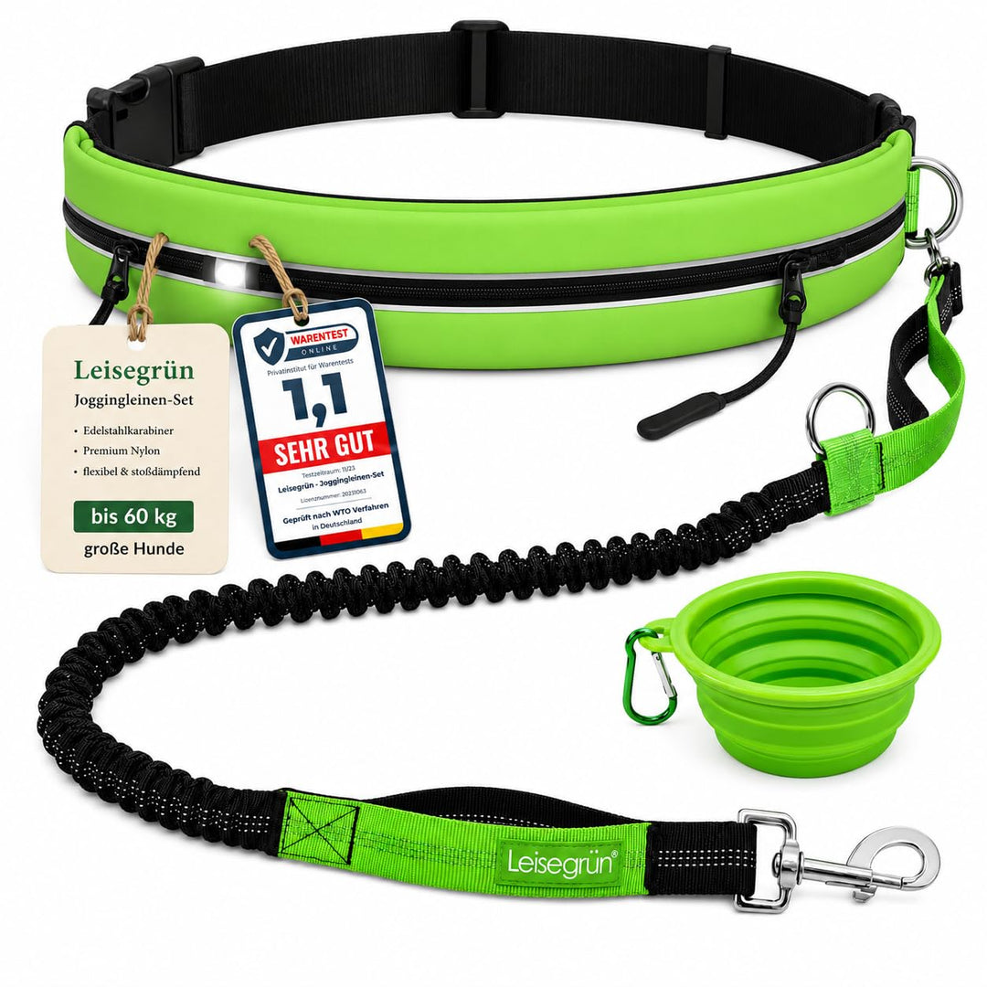 Leisegrün Joggingleine für grosse Hunde | Freihandleine zum Joggen mit Bauchgurt und Ruckdämpfer | L