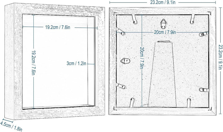 EUGAD 2er Pack 3D Bilderrahmen zum Befüllen, Objektrahmen 20x20 cm, tiefer Rahmen für Objekte bis 3