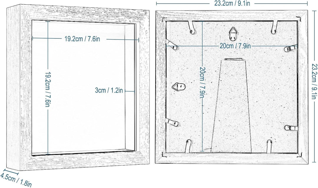 EUGAD 3er Set 3D Bilderrahmen zum Befüllen, Objektrahmen 20x20 cm, tiefer Rahmen für Objekte bis 3 c