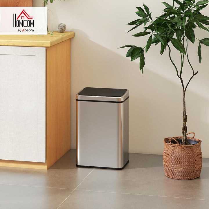 HOMCOM Sensor Mülleimer 40L Edelstahl Automatischer Mülleimer mit Soft-Close-Deckel Bewegungssensor