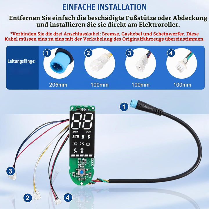 Elektroroller Dashboard für Xiaomi 1S, E-Scooter Armaturenbrett mit Abdeckung, Klare Datenanzeige E-