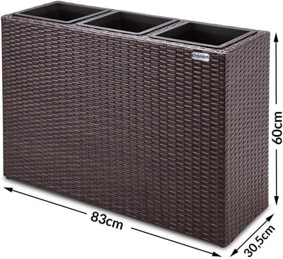 Casaria® Blumenkasten 3 Innentöpfe Polyrattan Herausnehmbar Wasserablauf Outdoor Rechteckig Pflanzka