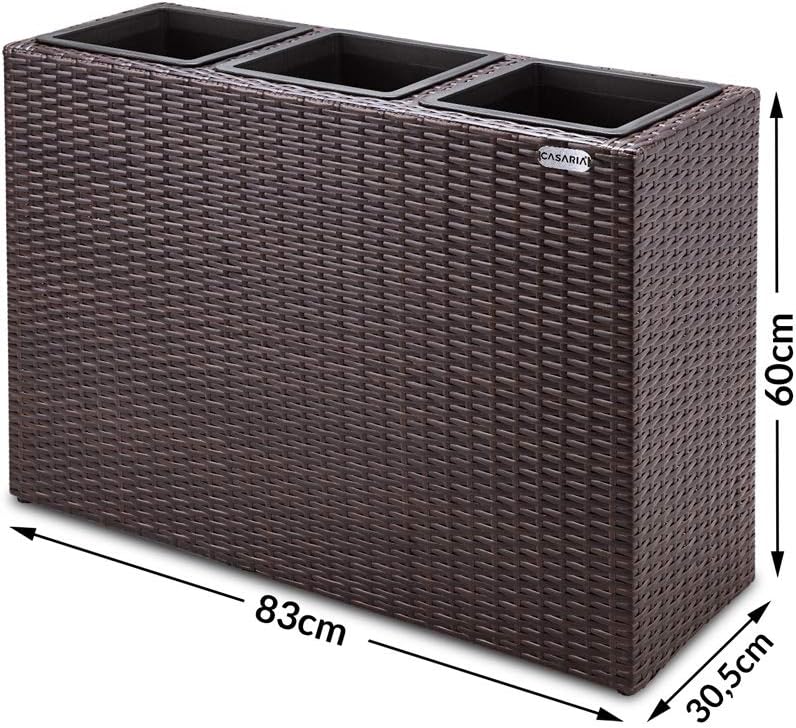 Casaria® Blumenkasten 3 Innentöpfe Polyrattan Herausnehmbar Wasserablauf Outdoor Rechteckig Pflanzka