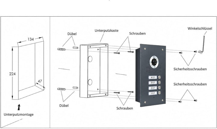 2 Draht Bus Video Türsprechanlage mit RFID für 4 Familienhaus – Monitor weiss, Aussenstation Anthraz