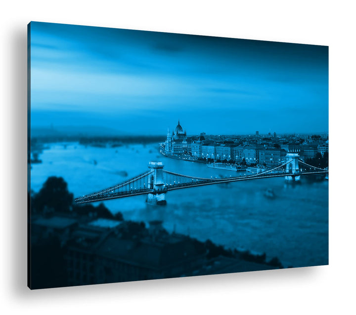 deyoli Budapest bei Abenddämmerung Format: 80x60 Effekt: Monocrome Blau als Leinwand, Motiv fertig g