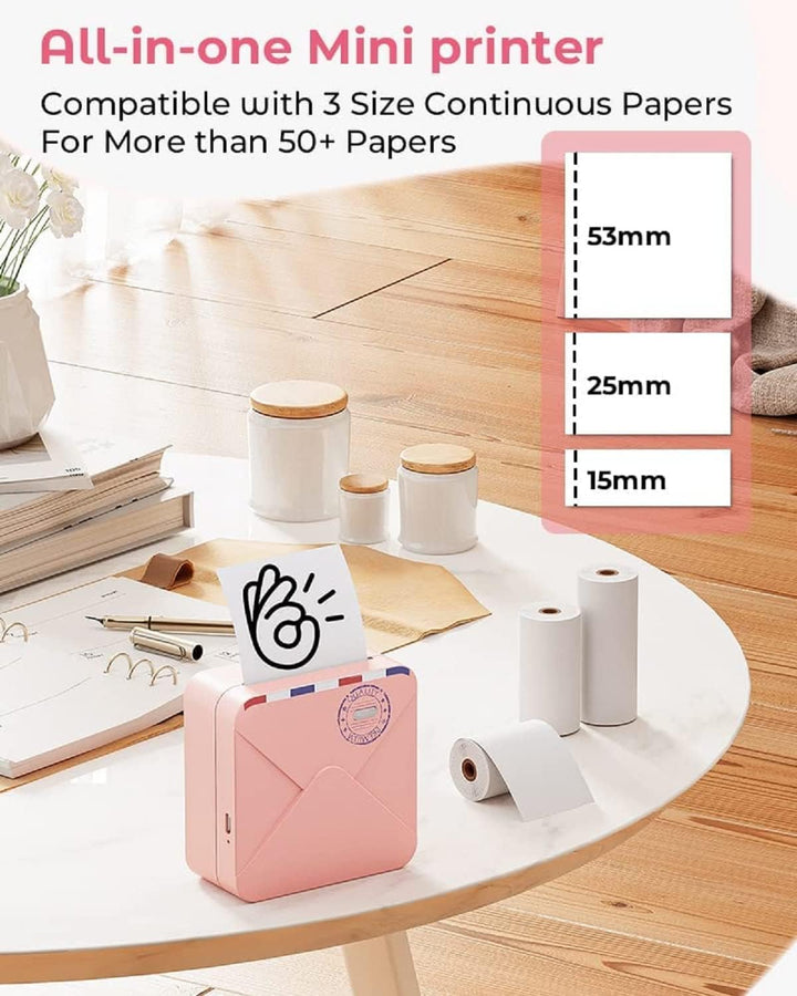 Phomemo M02S Mini Drucker für Smartphone, 300 DPI Tragbarer Thermo-Fotodrucker mit 6 Papierrollen, K