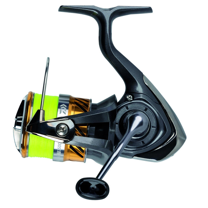 DAIWA 20 Laguna LT, Spinn-Angelrolle, Frontbremse, Vorbespult mit J-Braid X4 Gelb 2000, 2000