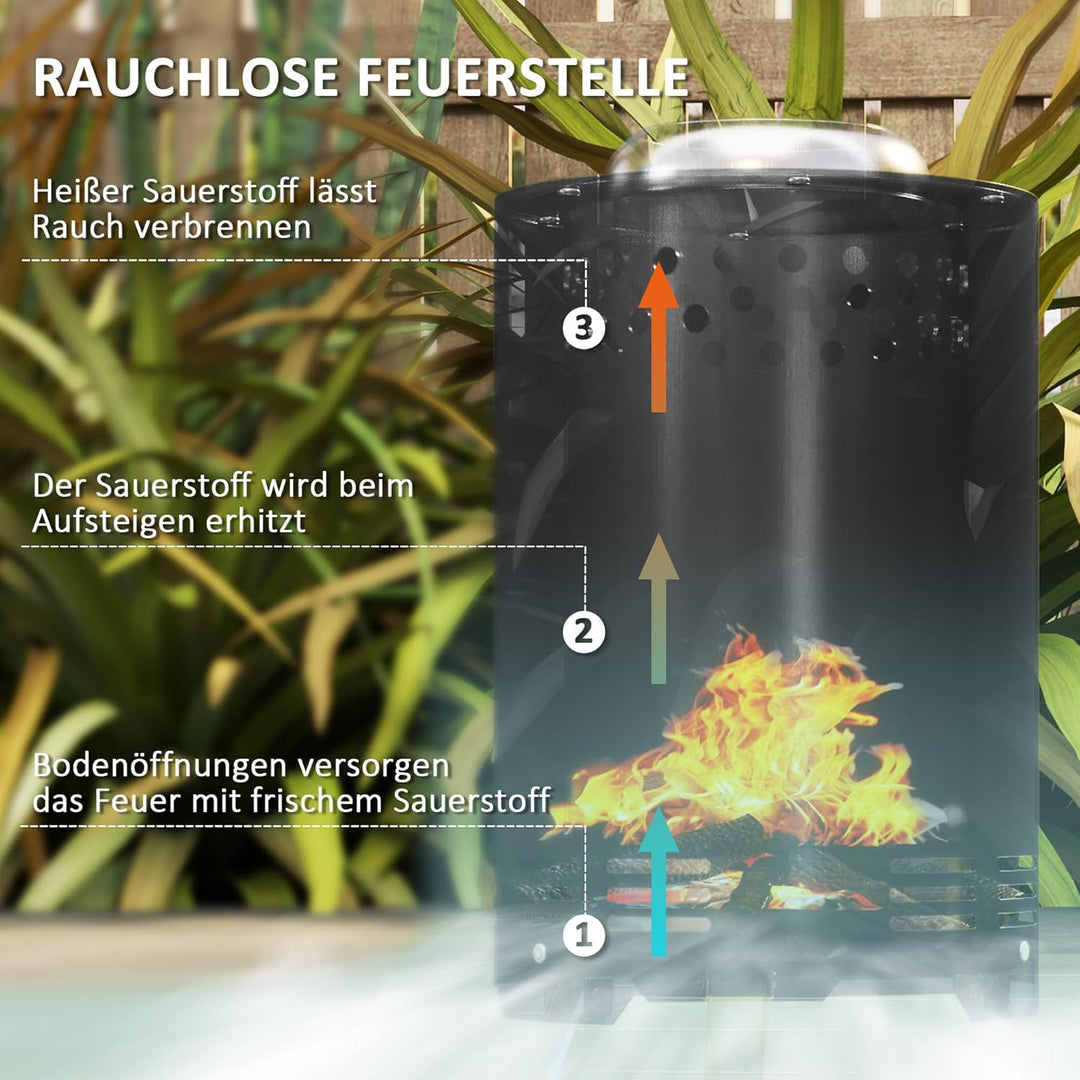Outsunny Feuerschale Ø16x25cm aus Edelstahl Feuerstelle mit Schürhaken Rauchfreie Feuerschalen Feuer