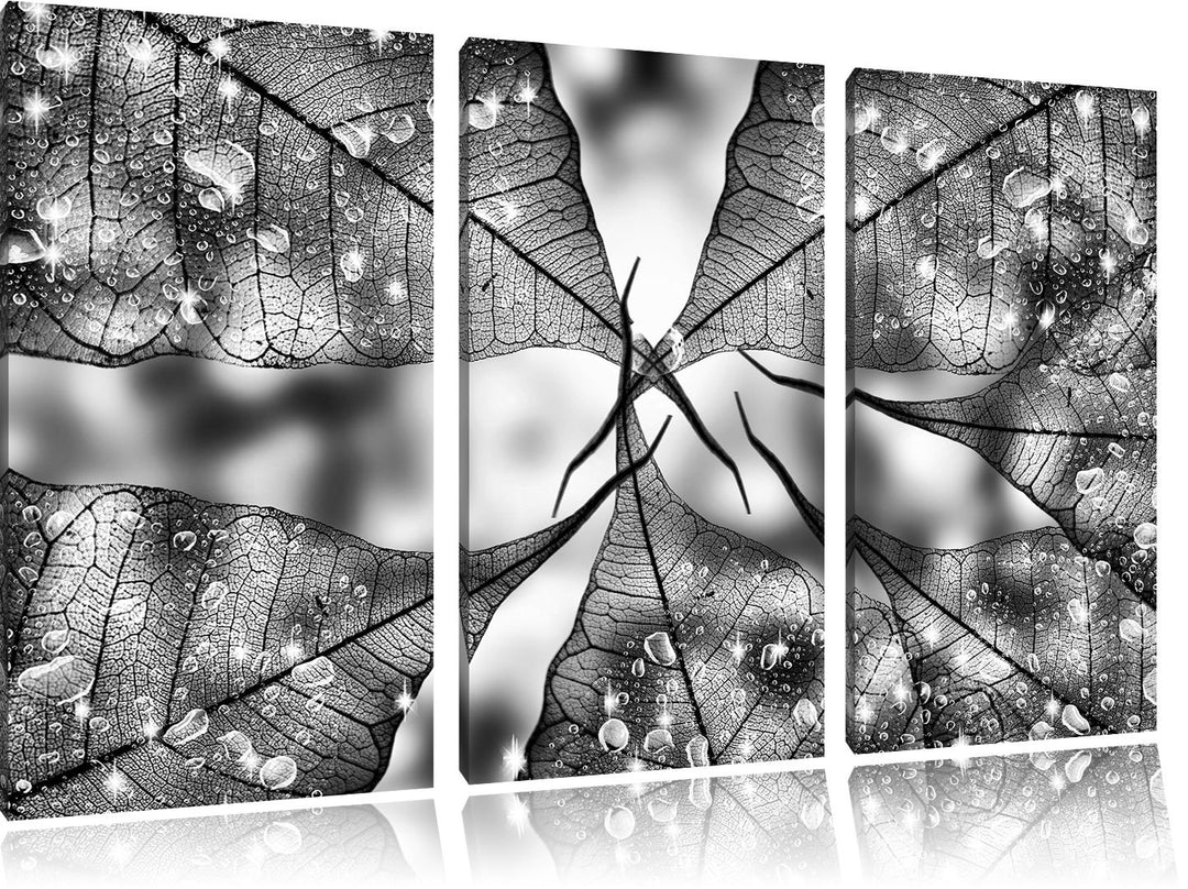 Pixxprint Grüne Blätter als Leinwandbild/Grösse: 3 Teilig (120x80) cm/Wandbild/Kunstdruck/fertig bes
