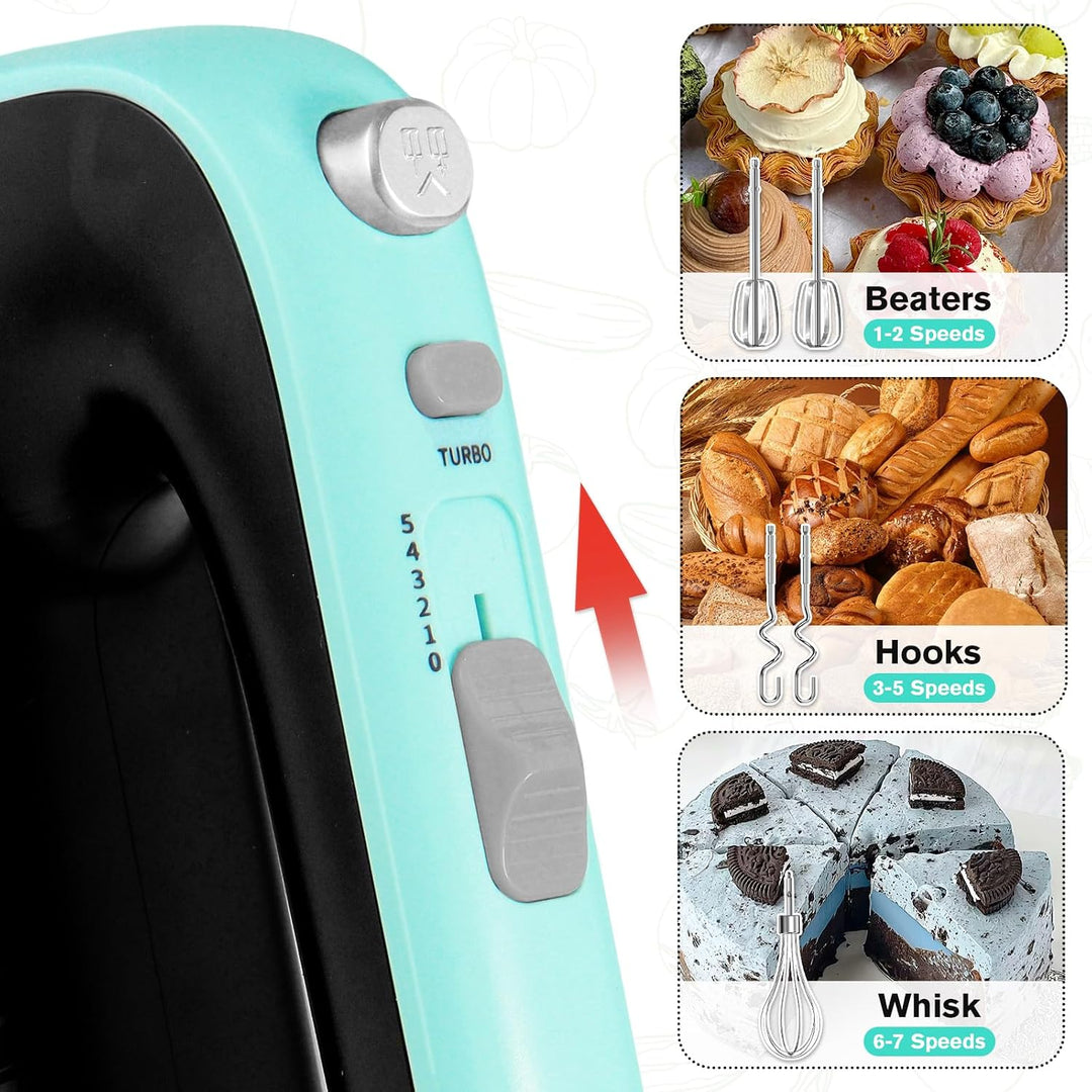 Showvigor Handmixer Set, Elektrischer Mixer mit 5 Geschwindigkeitsstufen, 300-Watt-Motor, 5 Edelstah