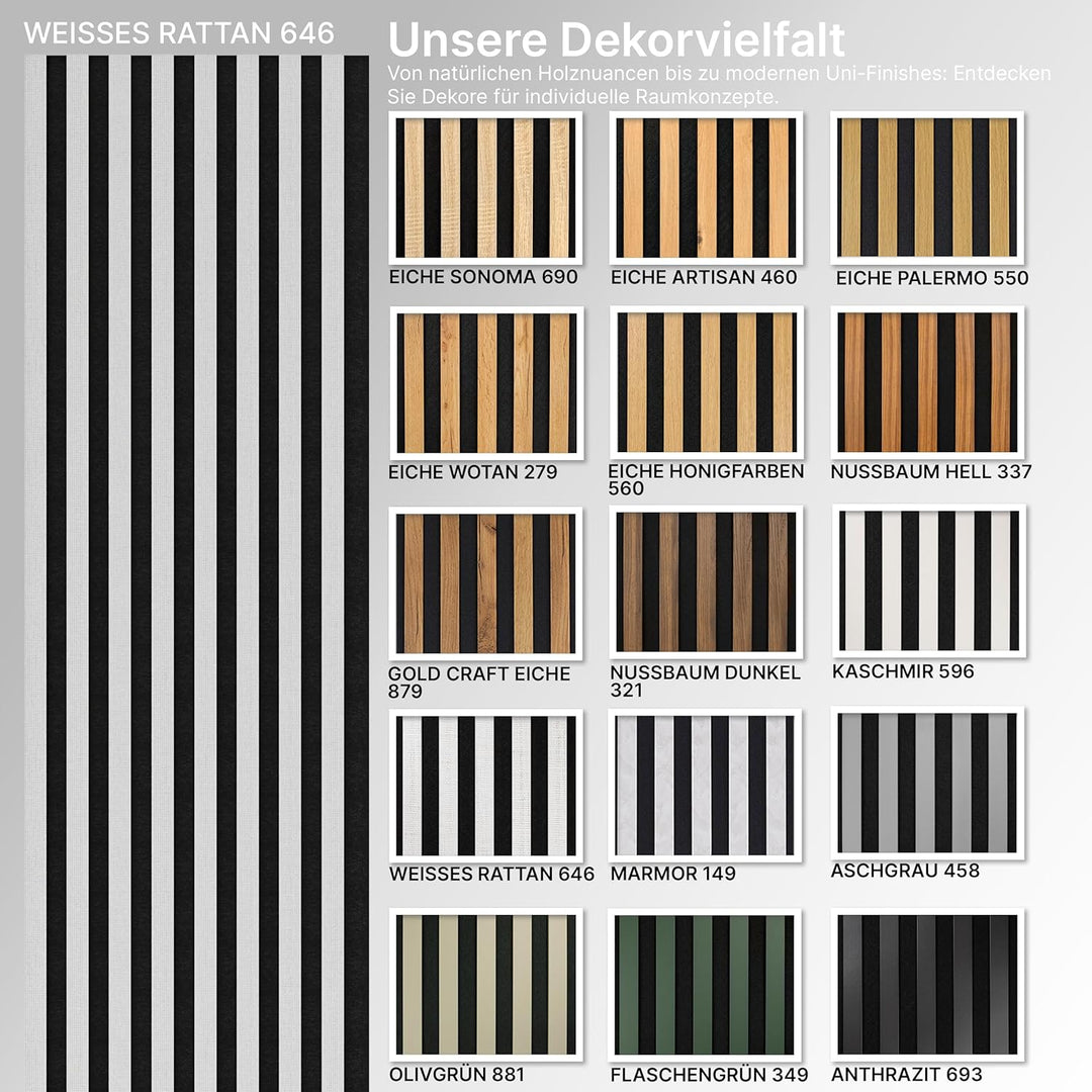 wohnartig® Akustikpaneele SPAZIO 1,404m² – 260cm x 54cm* Set – (Set = 2Stück 260cm x 27cm) | Farbe: