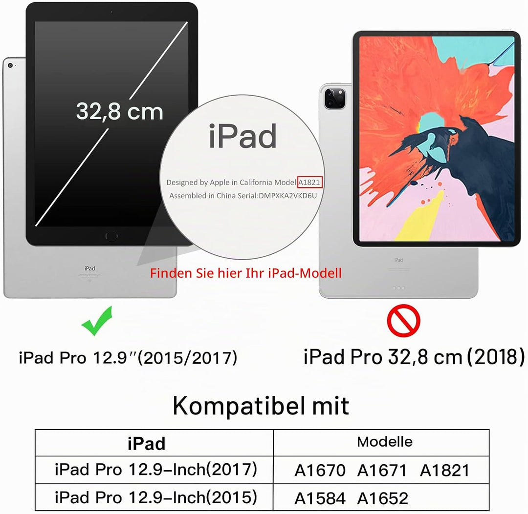 JETech Hülle für iPad Pro 12,9 (1. und 2. Generation, Modell 2015 und 2017), Schutzhülle mit Auto Sc