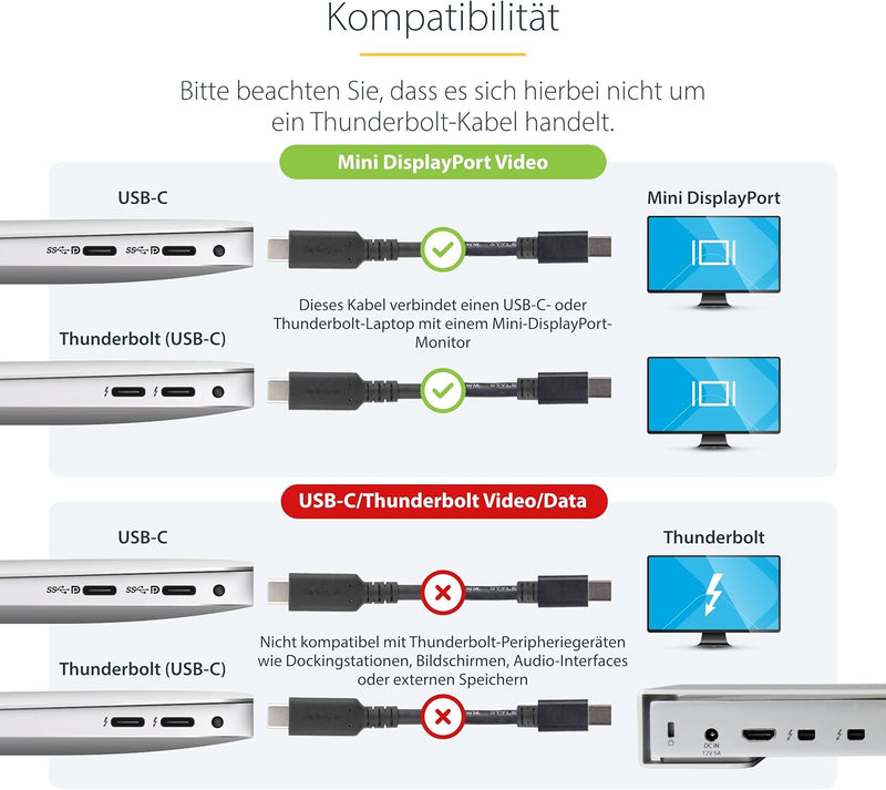 StarTech.com 1,8m USB-C auf Mini DisplayPort Kabel - USB C zu mDP Kabel - 4K 60Hz - Schwarz (CDP2MDP