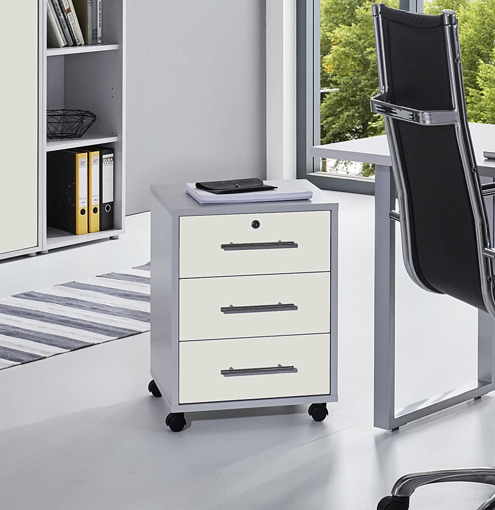 Rollcontainer TABOR Bürocontainer mobiler Aktenschrank Container mit Schubladen (lichtgrau/weiss mat