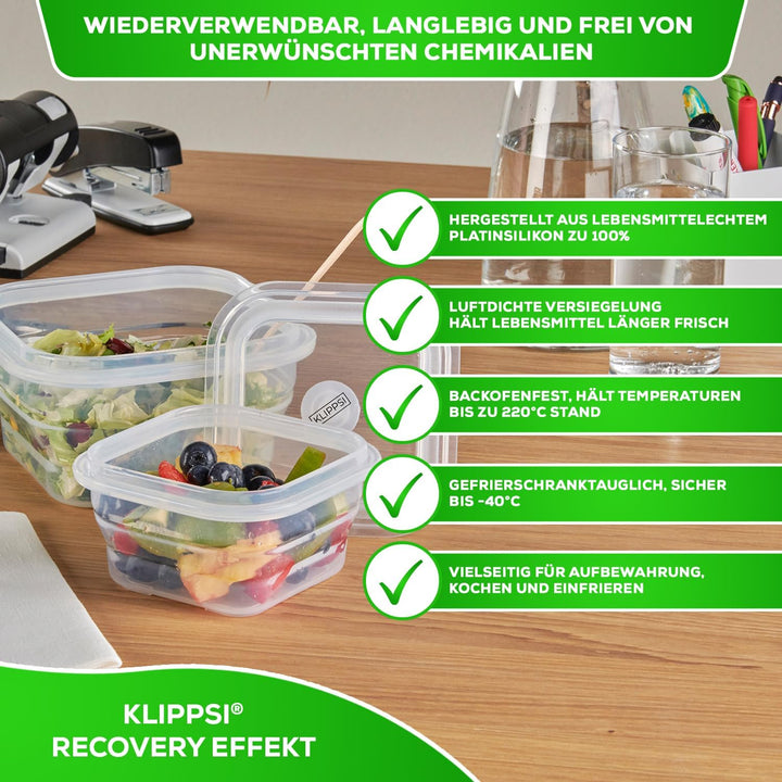 KLIPPSI® Lunchbox faltbar- Brotdosen Frischhaltedosen aus Platin Silikon hitze-kältebeständig, ausla