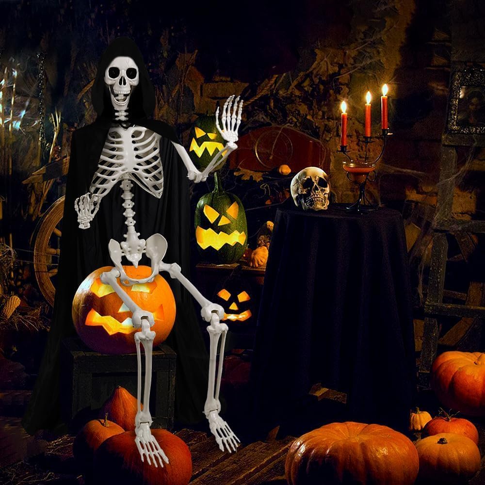 DIYDEC 1 Stück 165cm Halloween Bewegliches Skelett, Ganzkörper Skelett Lebensgrosses Skelett mit Man