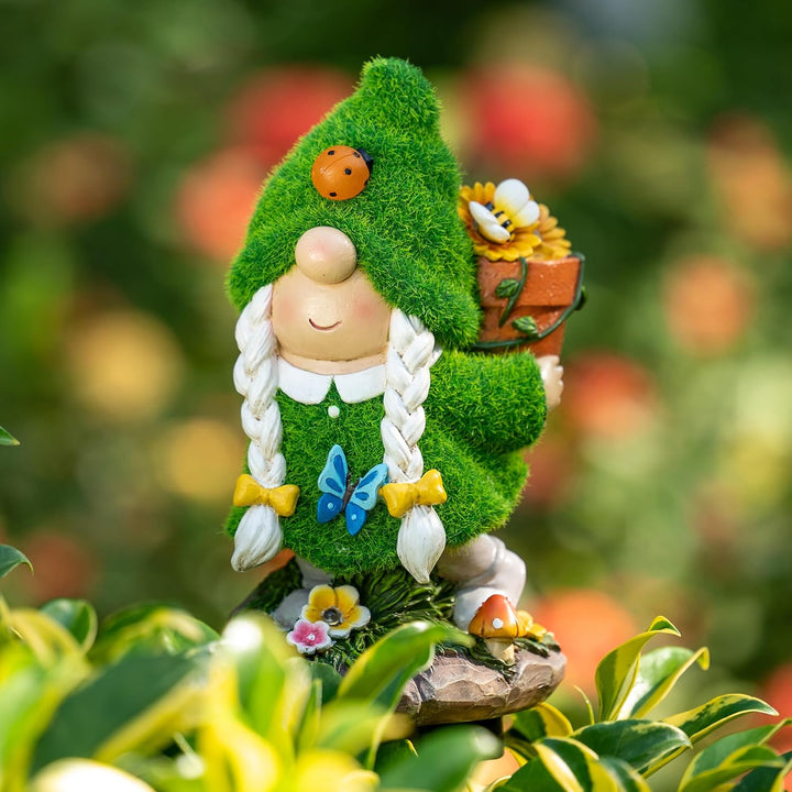 TERESA'S COLLECTIONS Gartenzwerge Gartendeko für Draussen,20cm Wetterfest Figur mit Solarleuchte,Blu