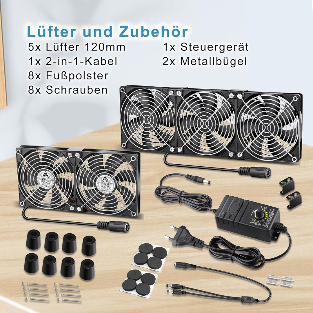 GDSTIME 5 x 120mm Lüfter 230V PC Ventilator 220V Gehäuselüfter 3000 U/min mit Netzstecker 4V -12V Ge