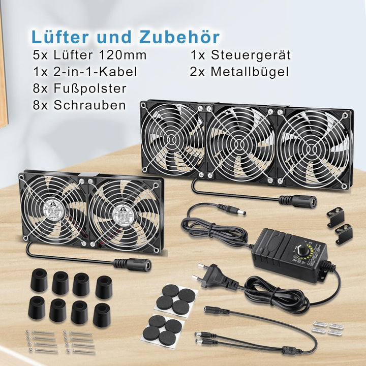 GDSTIME 5 x 120mm Lüfter 230V PC Ventilator 220V Gehäuselüfter 3000 U/min mit Netzstecker 4V -12V Ge