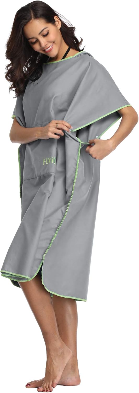 FLYILY Microfaser Surf Poncho Handtuch mit Kapuze Bademantel zum Schwimmen und Strand wechseln Einhe