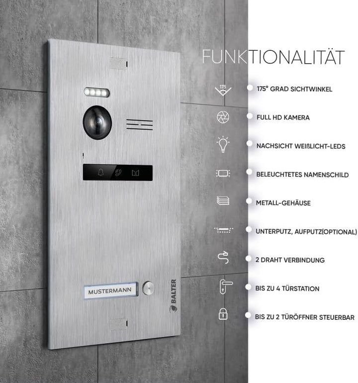 BALTER EVO HD Video Türsprechanlage Silver für 2 Familienhaus Kit, 2x Monitor 7"