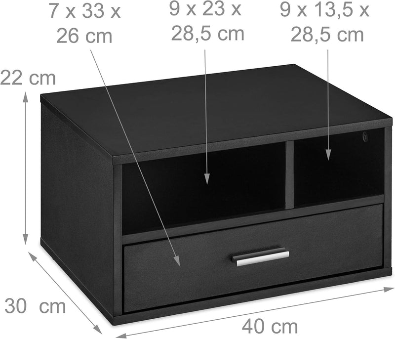 Relaxdays Druckerständer Schreibtisch, 3 Fächer, Regal für Drucker, Druckerhalter, H x B x T: 22 x 4