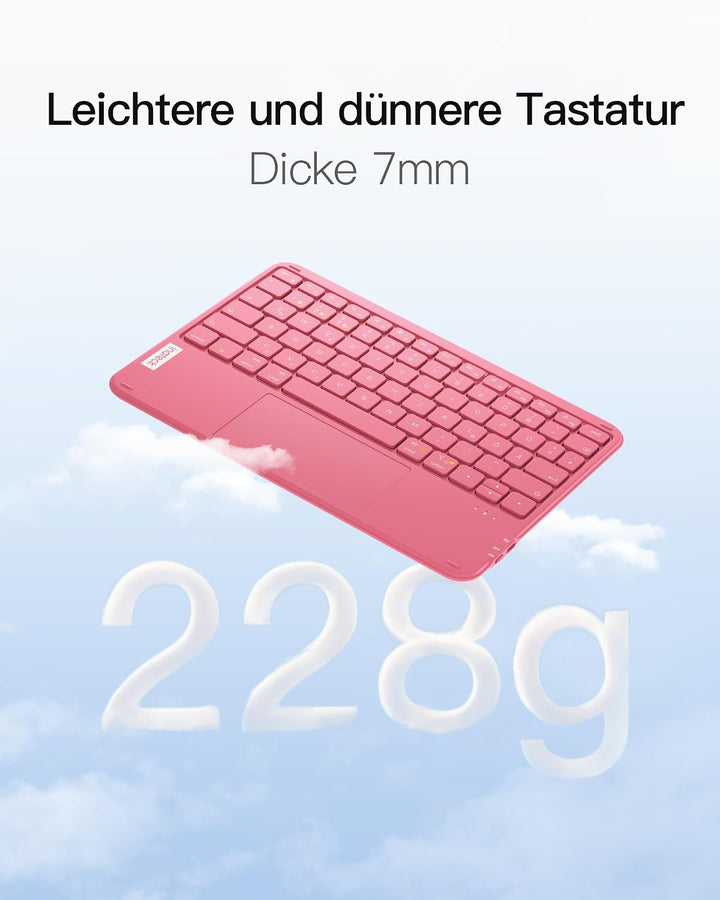 Inateck ultradünne Tablet-Tastatur mit Touchpad, 3 Bluetooth-Kanäle pink, pink