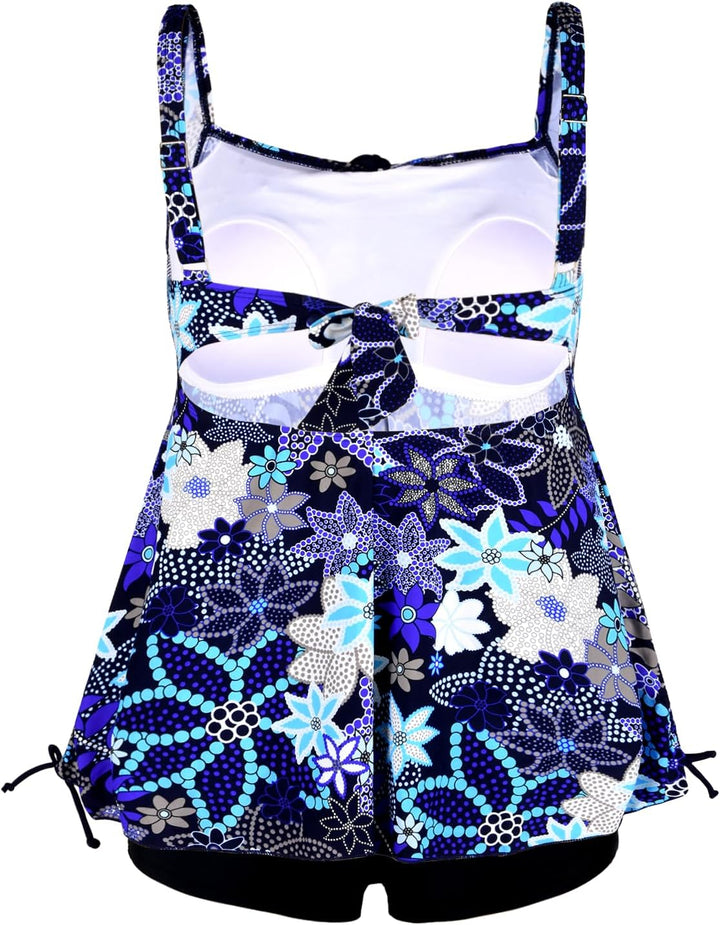 Hilor Tankini Bathing Suits for Women Plus Size Swimsuit Retro Paisley Two Piece Swimwear Blaue Blum