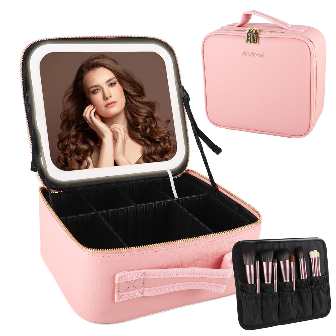 Kosmetiktasche mit LED Beleuchtung Licht, Make up Tasche Koffer Verstauen für Reisen, Kosmetikkoffer