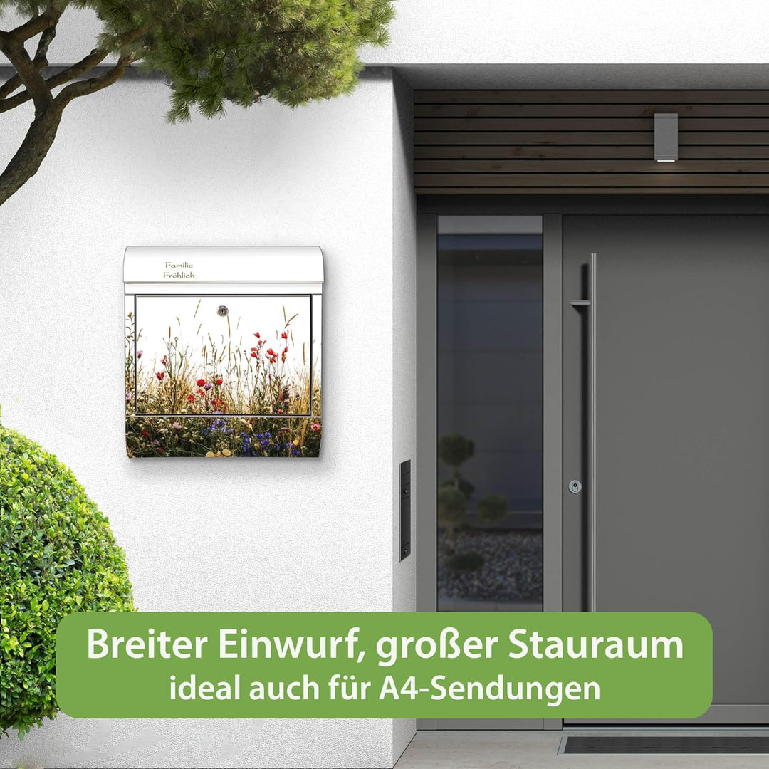 banjado Briefkasten Edelstahl personalisiert 38x43x12cm & 2 Schlüssel - rostfreier Edelstahl Briefka