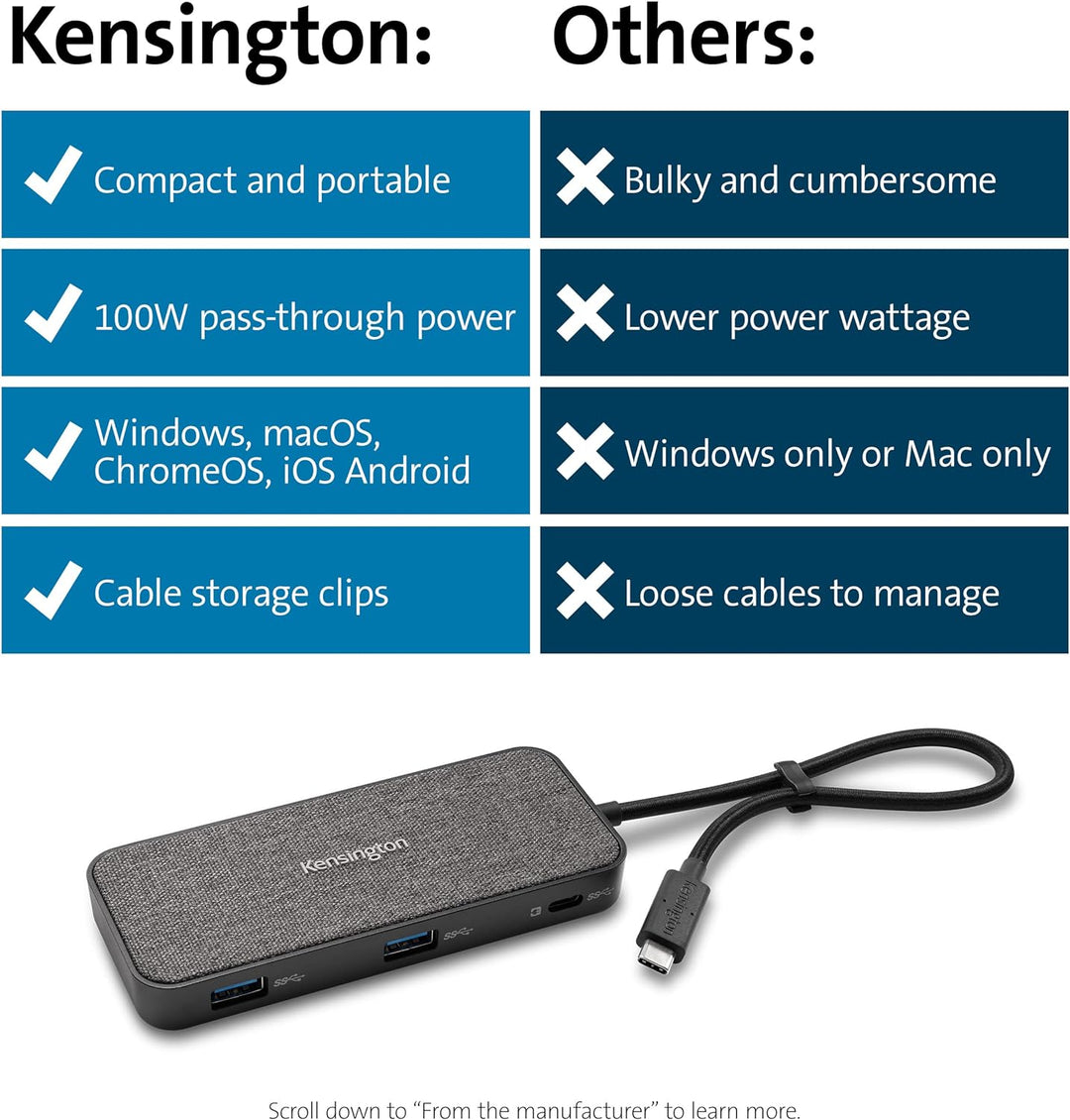 Kensington SD1650p USB-C Single 4K Tragbare Docking Station, Mobiles Dock mit HDMI, Kompatibel mit A