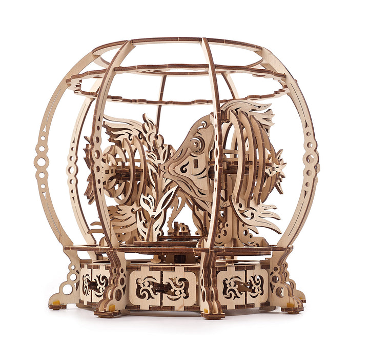 UGEARS Mechanisches 3D-Aquarium-Puzzle – Vatertagsgeschenk, dekoratives Aquarium-Holzpuzzle mit Fede
