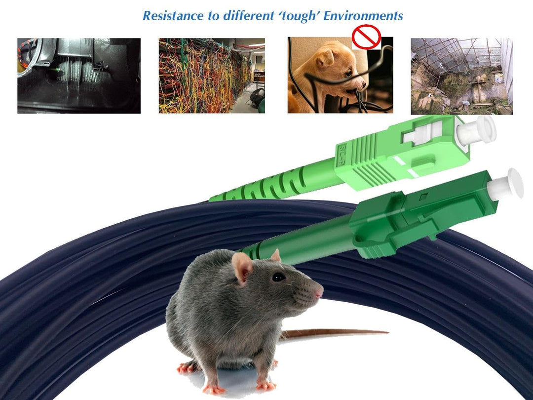 Elfcam® - 50m Geschirmtes Stahl-Lichtwellenleiterkabel SC/APC zu LC/APC,Geeignet für Innen- und Auss