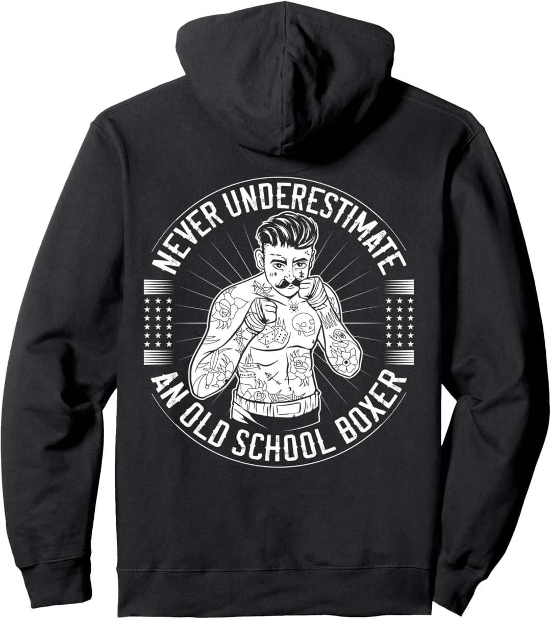 Kämpfer Never Underestimate An Old School Boxer Rückendruck Pullover Hoodie