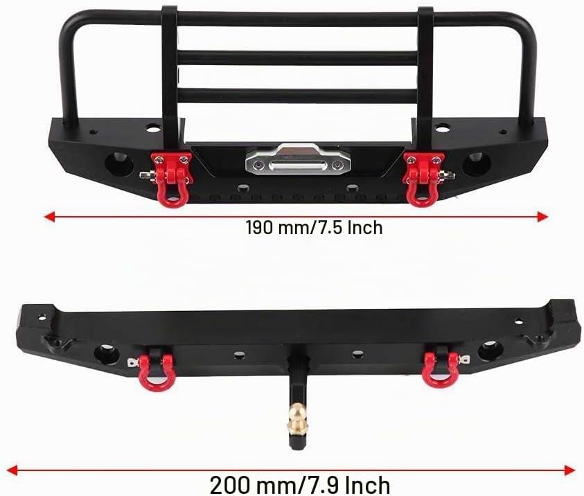 Dilwe RC Auto Stossstange, Metall Front/Heckstossstange mit LED-Leuchten für Traxxas Trx-4 für SCX10
