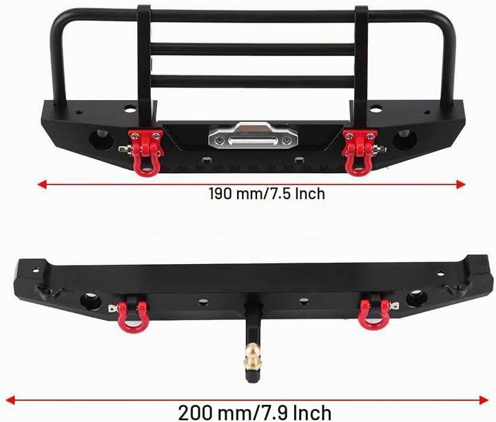 Dilwe RC Auto Stossstange, Metall Front/Heckstossstange mit LED-Leuchten für Traxxas Trx-4 für SCX10