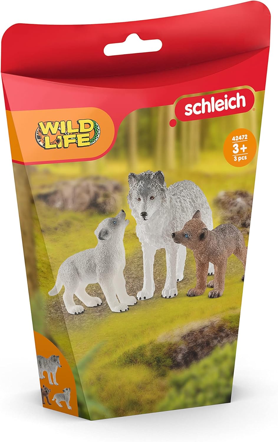 SCHLEICH 42472 Wolfsmutter mit Welpen, für Kinder ab 3+ Jahren, WILD Life - Spielfigur Standardverpa