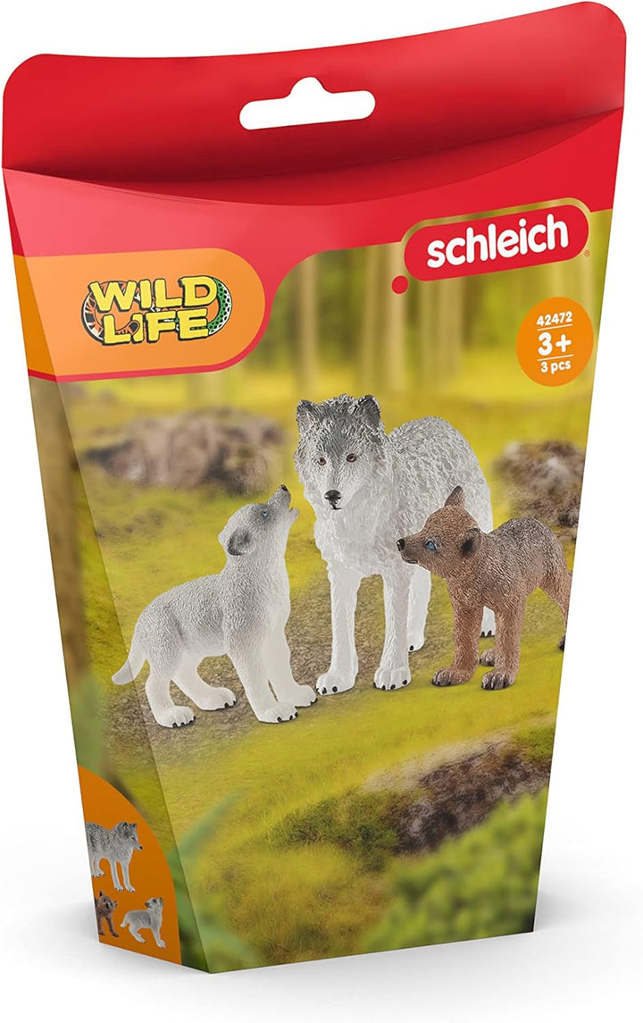 SCHLEICH 42472 Wolfsmutter mit Welpen, für Kinder ab 3+ Jahren, WILD Life - Spielfigur Standardverpa