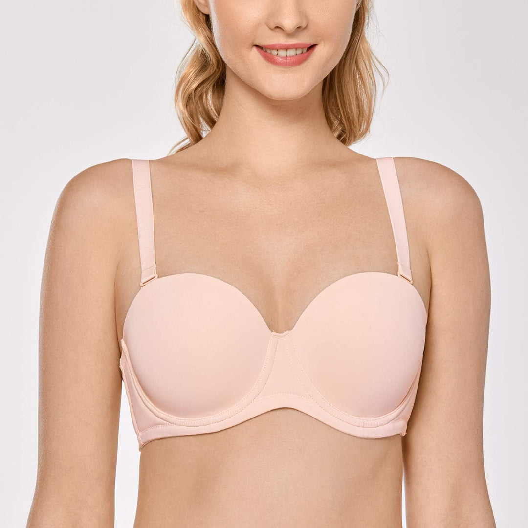 DELIMIRA Damen Trägerloser BH mit bügel Grosse Grössen Seamless Dirndl BH mit Geformte Cups 75B Apri