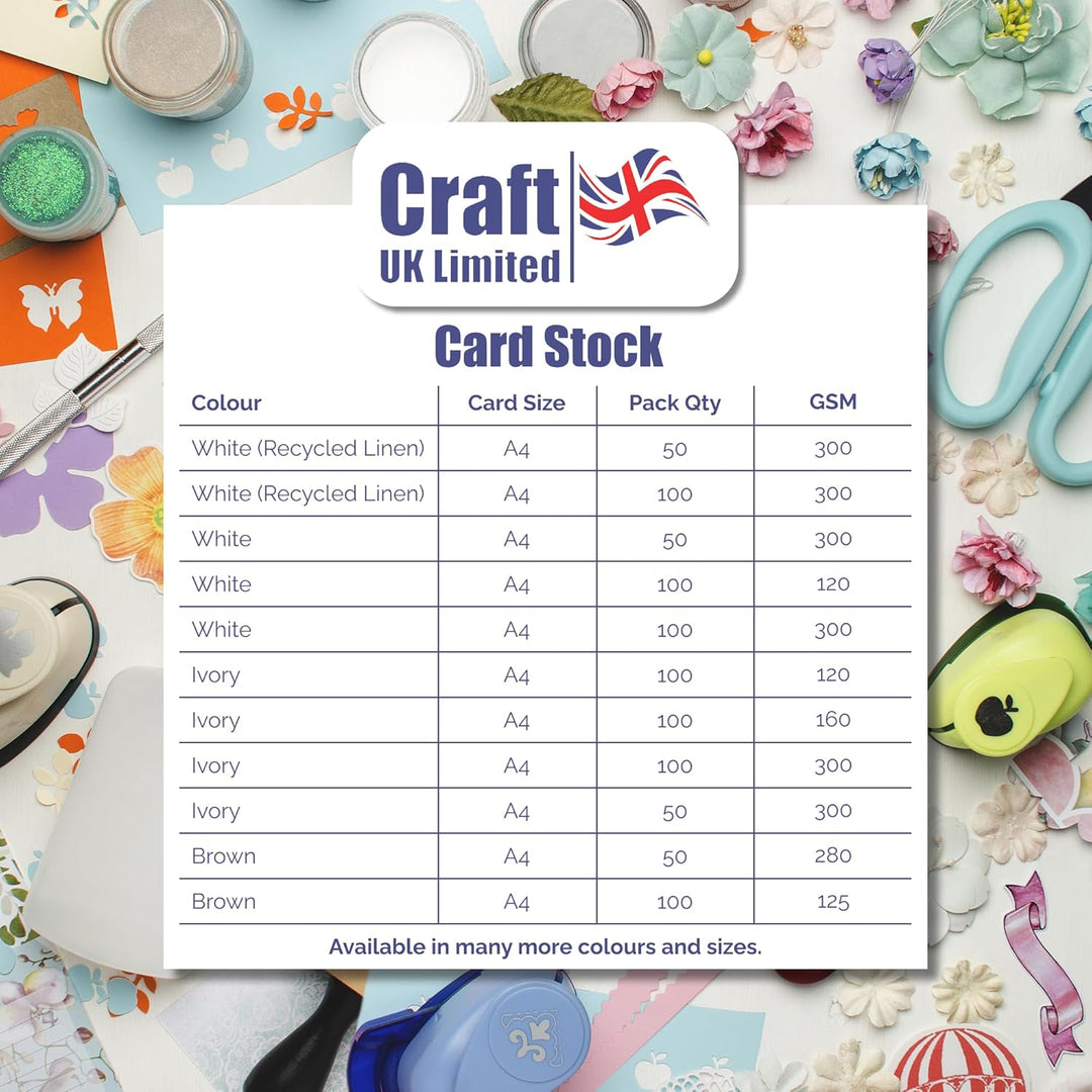 Craft UK W123, recycelter Leinen-Karton, 300 g/m², weiss, 100 Blatt. Weisser Leinen-Karton, 300 g/m²