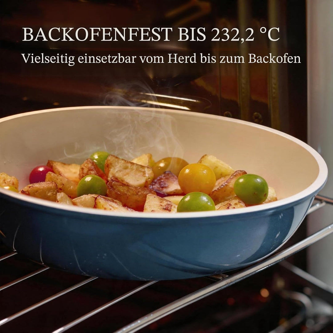 Keramik Pfannenset mit Abnehmbaren Griff Induktion 8-Teilig, Topfsets Platzsparendes Kochgeschirr Br