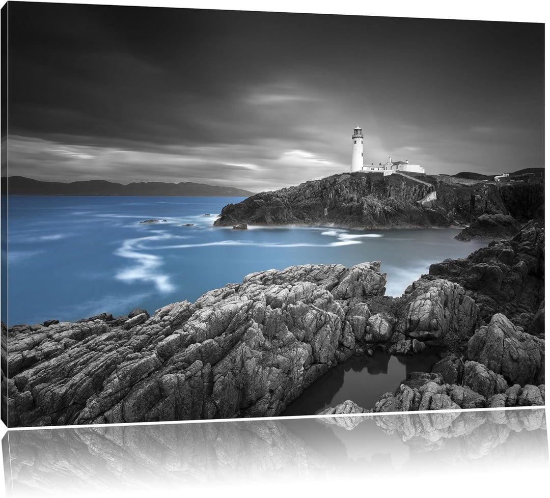 Leuchtturm an traumhaft blauem Meer schwarz/weiss Format: 100x70 auf Leinwand, XXL riesige Bilder fe