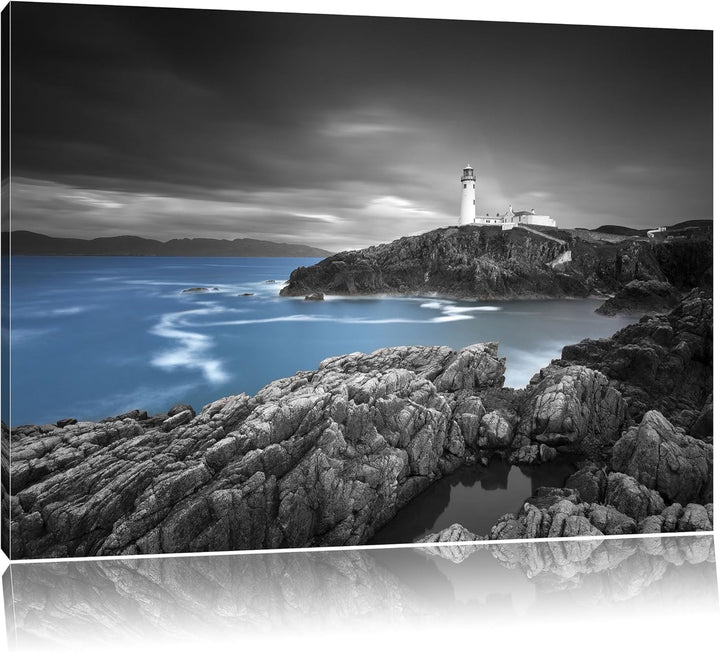 Leuchtturm an traumhaft blauem Meer schwarz/weiss Format: 100x70 auf Leinwand, XXL riesige Bilder fe