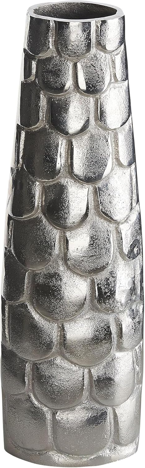 Blumenvase Aluminium silber mit Schuppen Struktur 47cm Handarbeit Deko Sukhothai