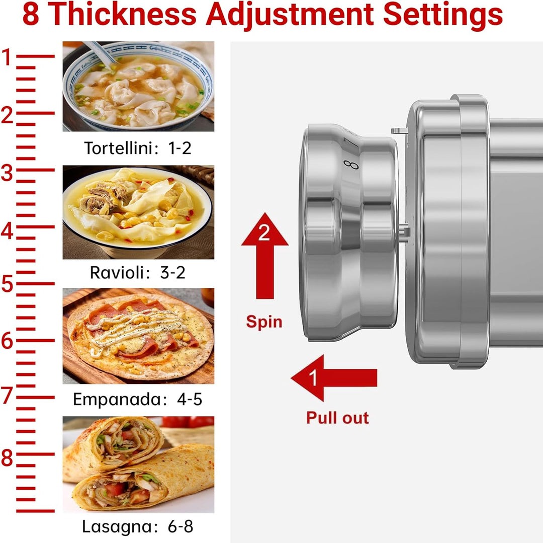 Nudelrollenaufsatz für KitchenAid, Edelstahl Nudelrollenaufsatz für KitchenAid Standmixer, 8 Gänge E