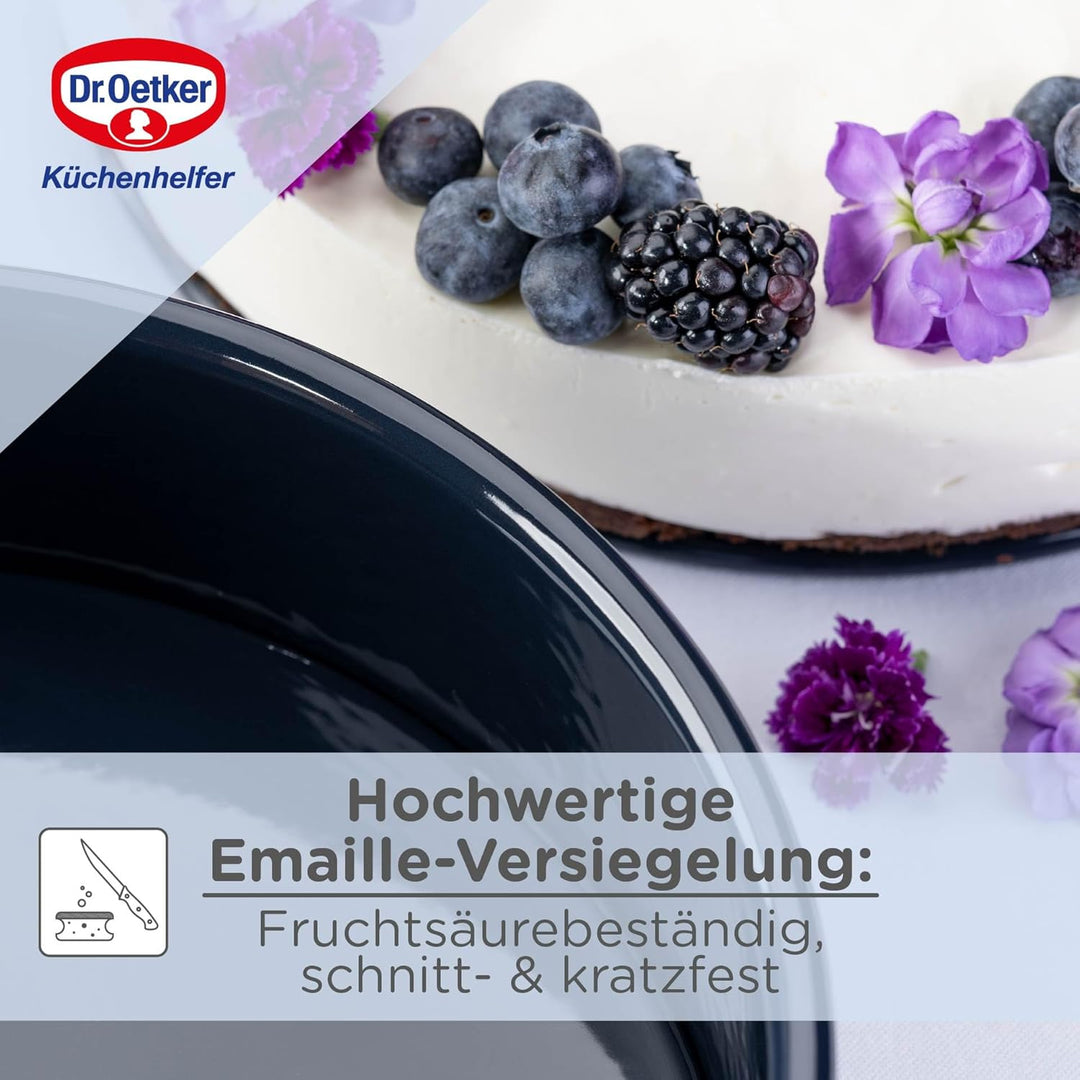 Dr. Oetker 2362 mit Hebeboden Ø 26 cm BACK-LIEBE EMAILLE, runde Backform mit schnitt- & kratzfester